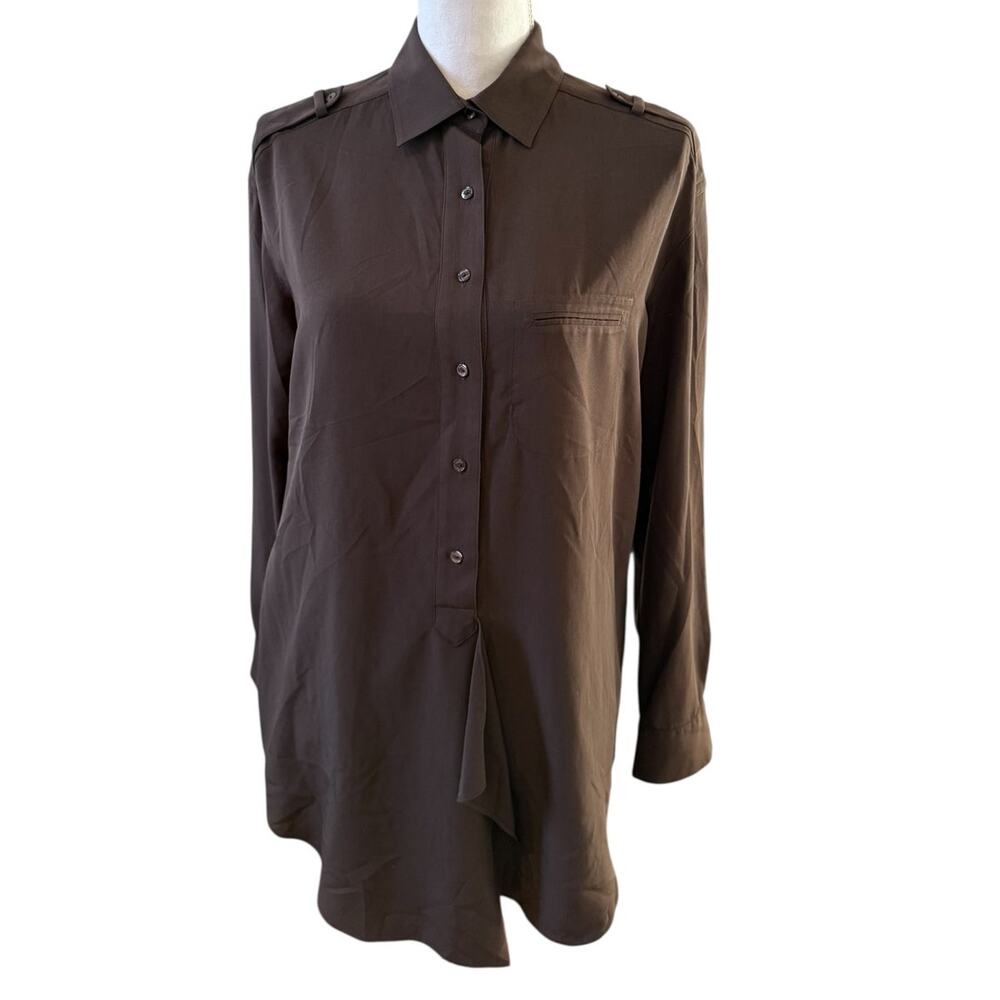 Vince Long Button Front Shirt Chocolate Brown S